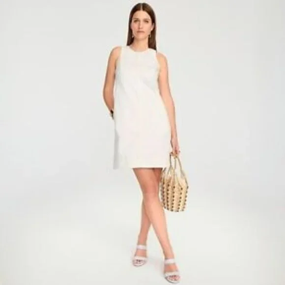 j crew denim shift dress J.Crew Womens White Button Down Above Knee Cotton Denim Shift Dress Size US 0